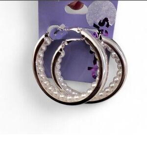 Chic Silver Pearl Hoop Earrings